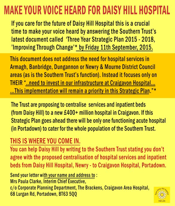 Help Daisy Hill Hospital by responding to the Southern Trust Strategic Plan