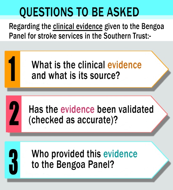 Re change in specialist stroke services in the Southern Trust, What is the evidence? Has it been validated? Who provided the evidence? These 3 Q'S need answers to verify the ‘evidence’ on outcomes for Criteria No 1 in the Consultation on criteria for reconfiguring HSC services