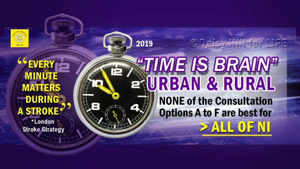 Time is Brain - Urban and Rural -None of the Options in the NI Stroke Consultattion are best for all of NI. Every minute matters during a stroke says London Stroke Strategy.
