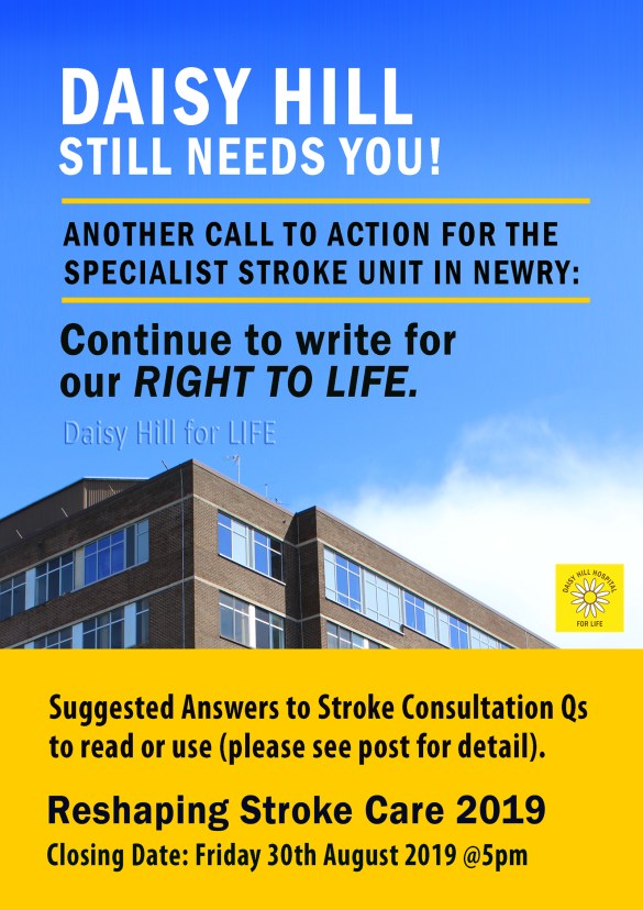 NI Reshaping Stroke Care Consultation 2019 -Write for Right to Life at Daisy Hill Specialist Stroke Unit Newry