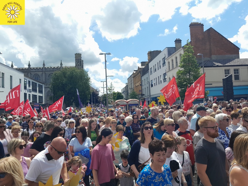 SoS Daisy Hill Hospital Campaign Rally - another show of community strength in Newry city on 25.06.2023. Estimated 10,000 attended the Rally in Marcus Square, Newry and then walked up to Daisy Hill Acute Hospital.